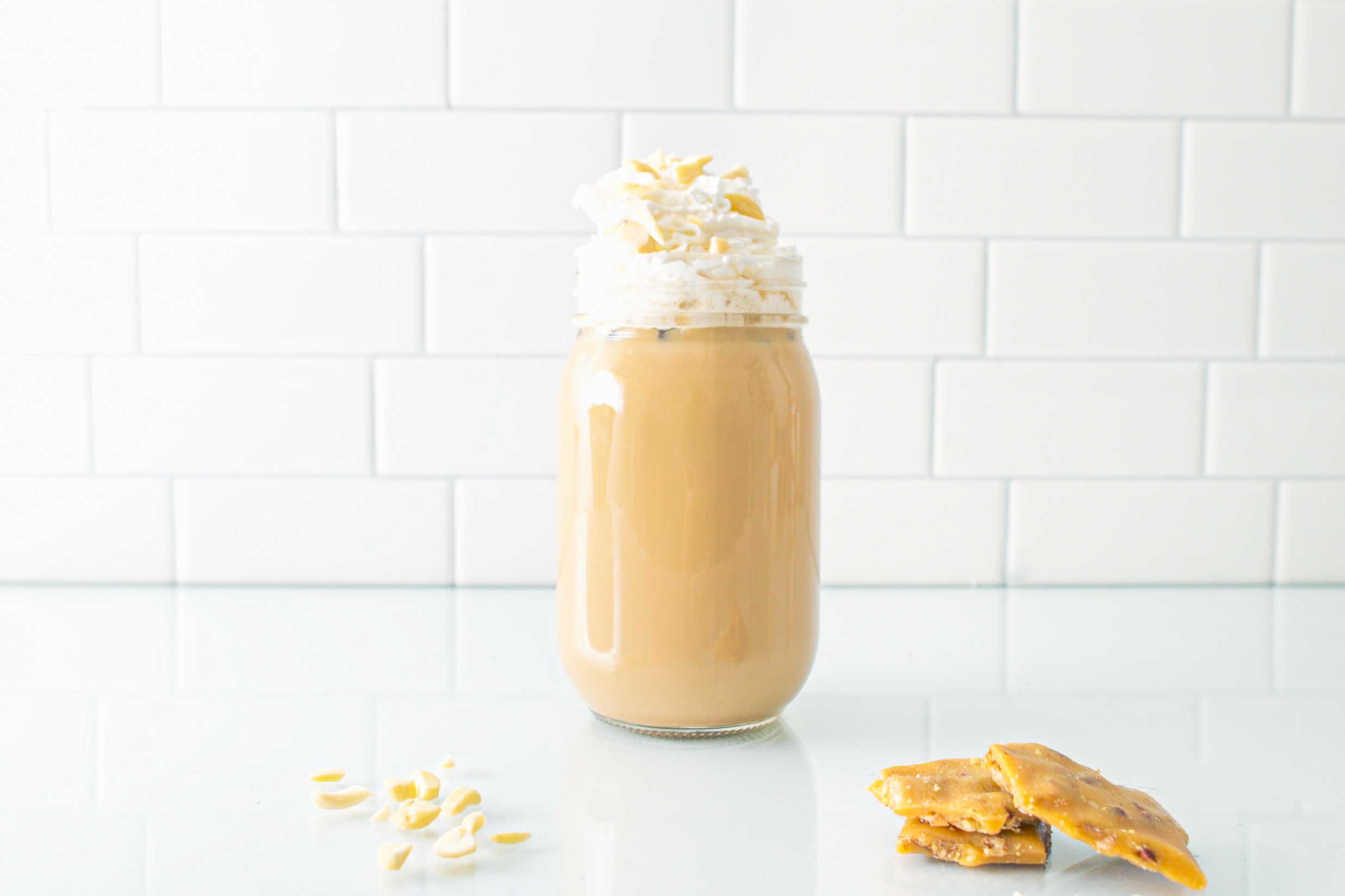 Christmas coffee with caramel and shortbread flavors paired with pecan brittle