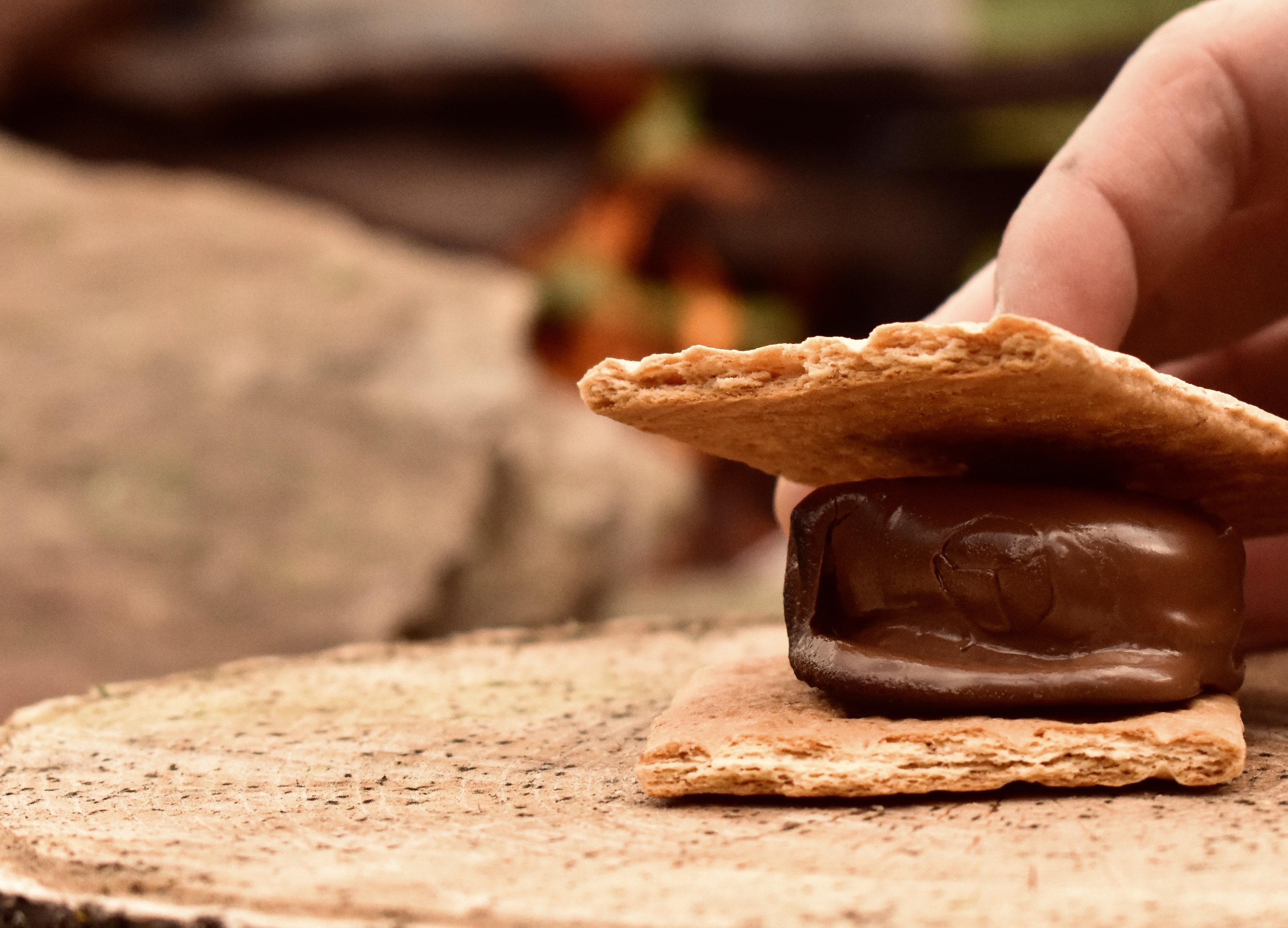 Chocolate-covered marshmallow between graham crackers