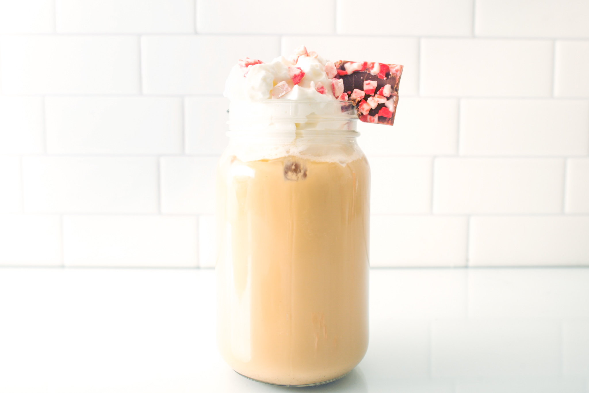 White mocha latte with hall's mint chocolate fudge