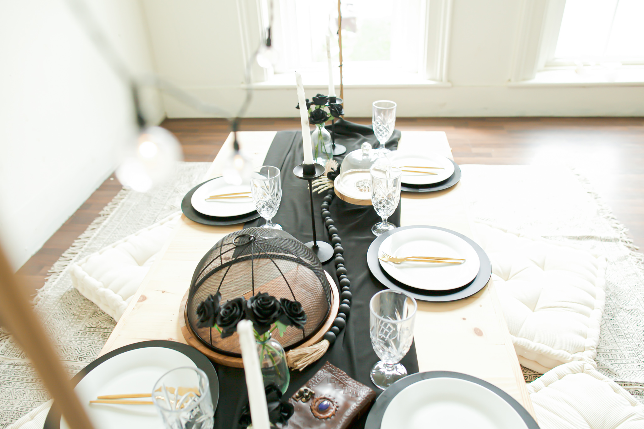 halloween table setup with pumpkin cupcakes and halls pumpkin fudge