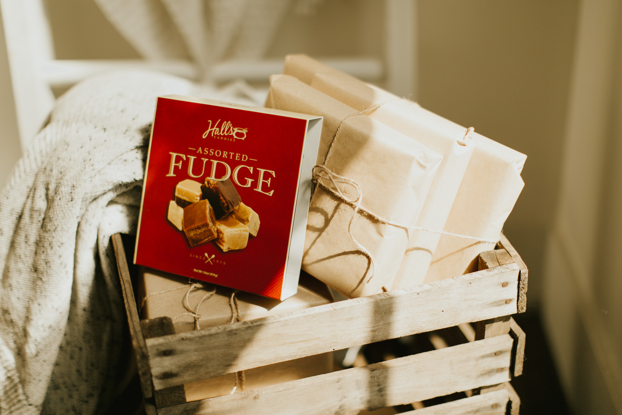 assorted fudge wrapped in Christmas paper
